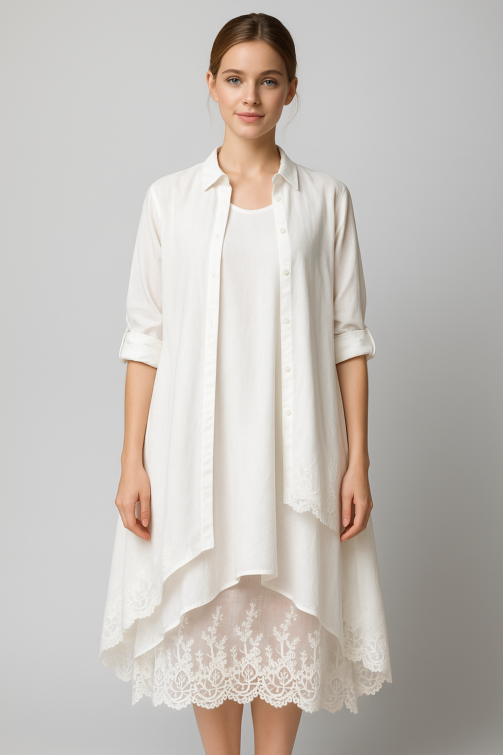 Boho-midiklänning och oversize skjorta i set