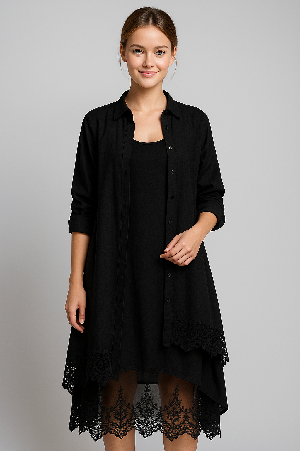 Boho-midiklänning och oversize skjorta i set