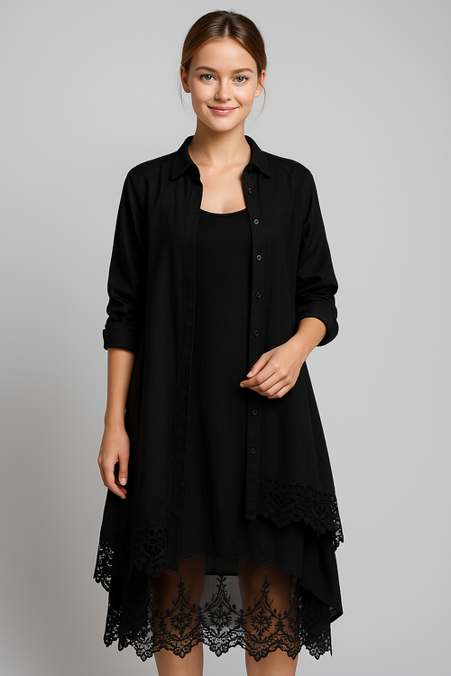 Boho Midi Dress and Oversized Shirt Two-Piece Set