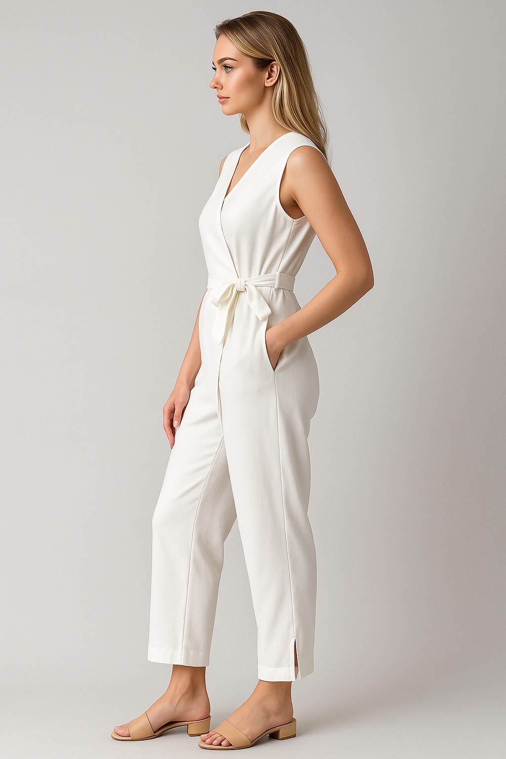 Sleeveless Jumpsuit with Reinforced Shoulders