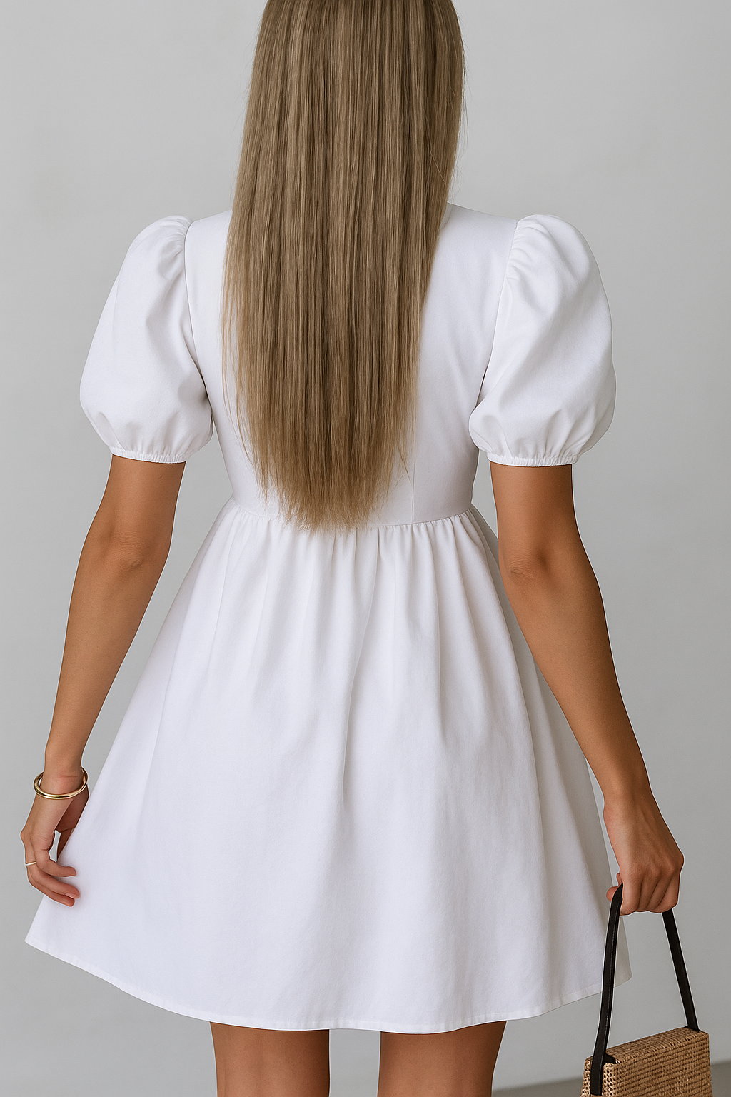 Vestido de manga abullonada con un delicado detalle de lazo delantero