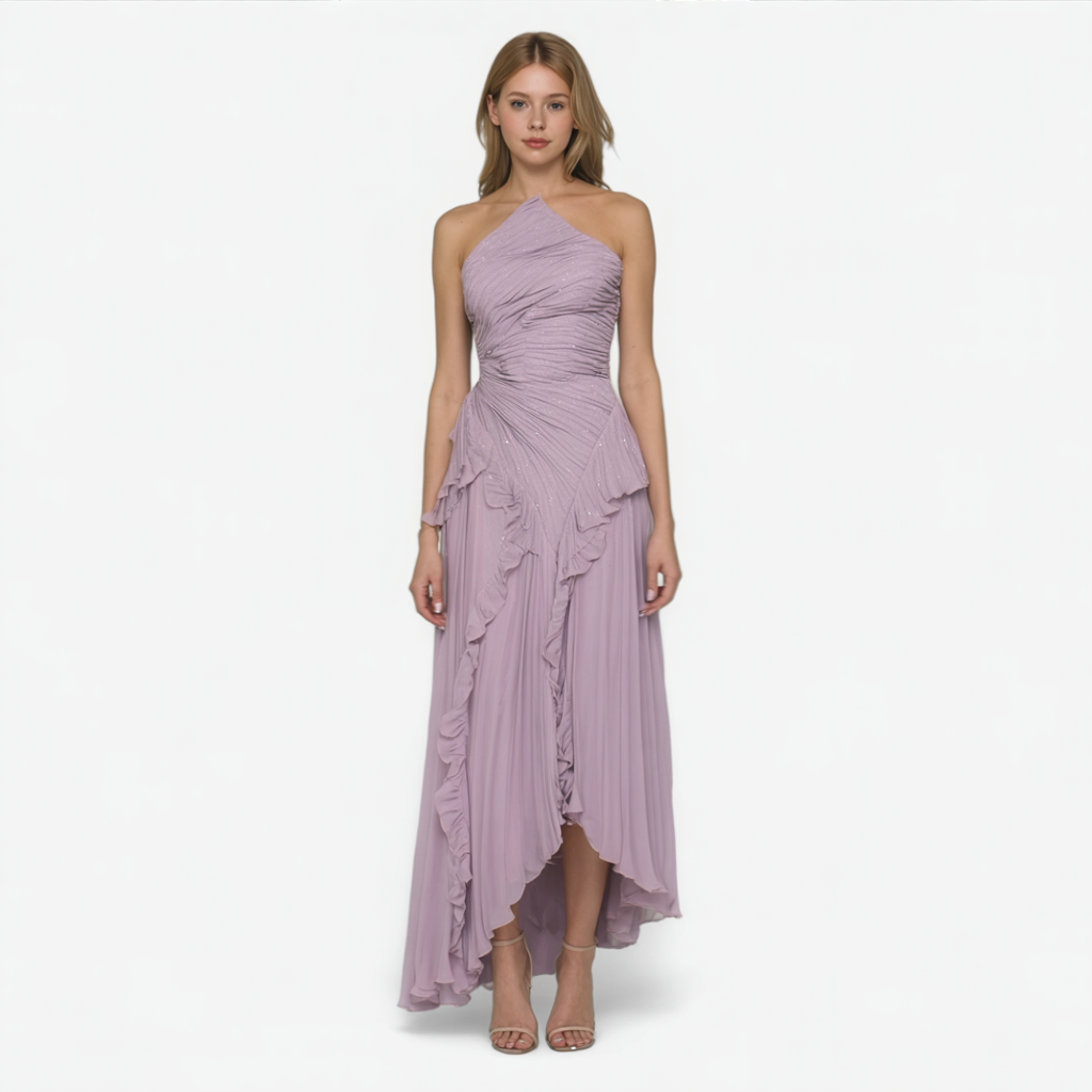 Draped Dress with Asymmetric Hem and Crossed Straps