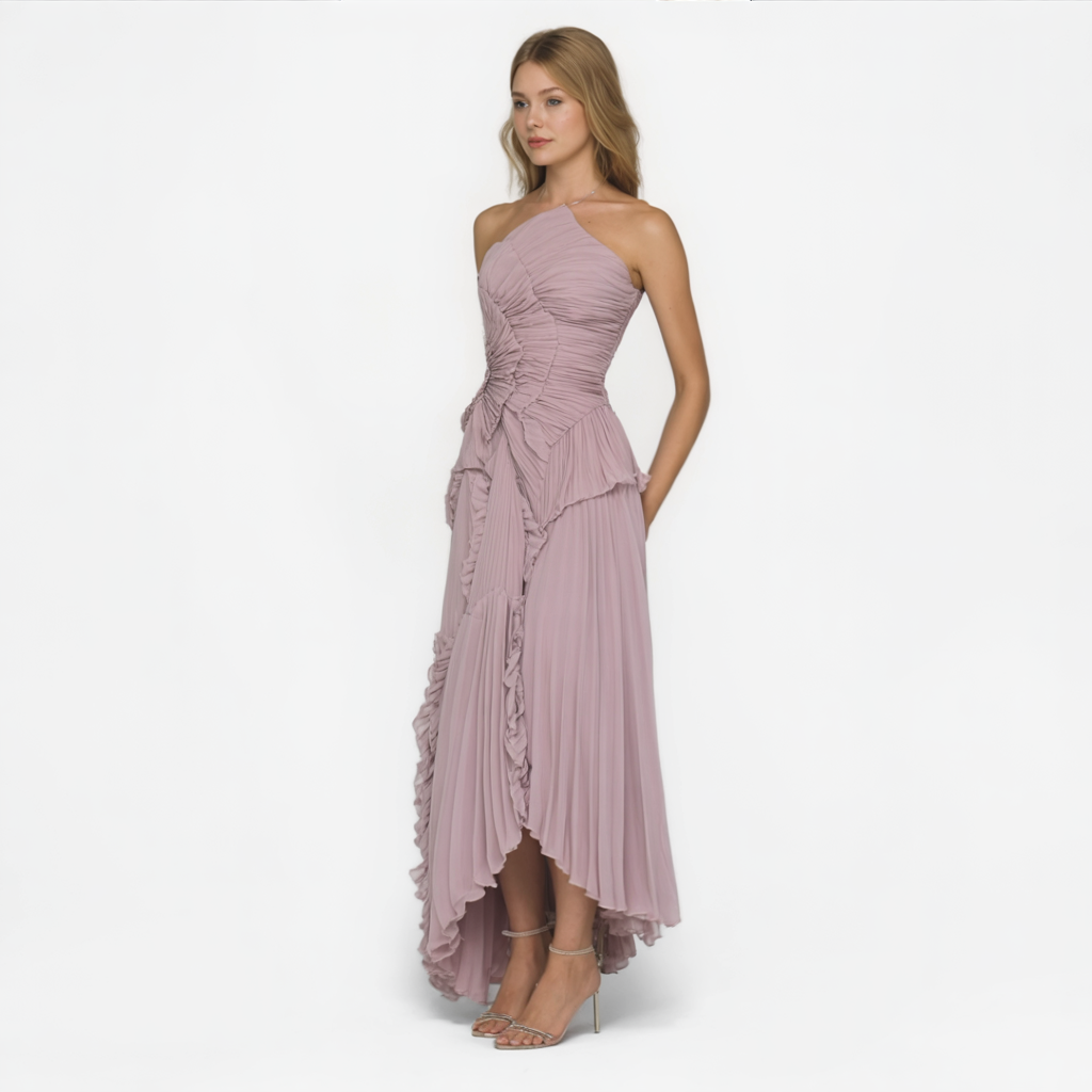Draped Dress with Asymmetric Hem and Crossed Straps