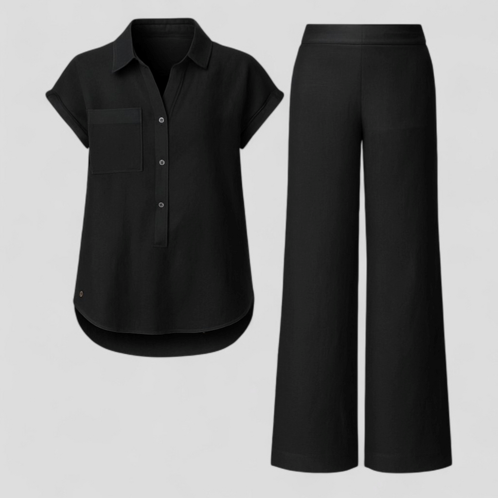 Conjunto de dos piezas de lino con top y pantalones a juego