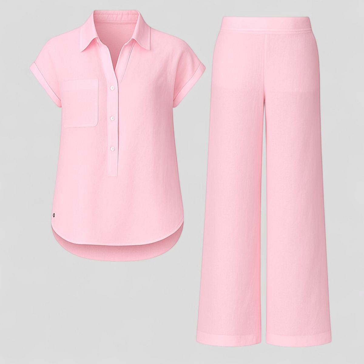 Conjunto de dos piezas de lino con top y pantalones a juego