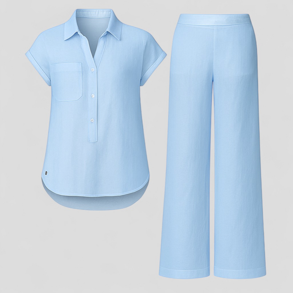 Conjunto de dos piezas de lino con top y pantalones a juego