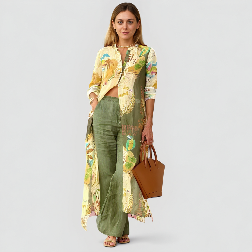 Tvådelat linnesommarset med asymmetrisk design