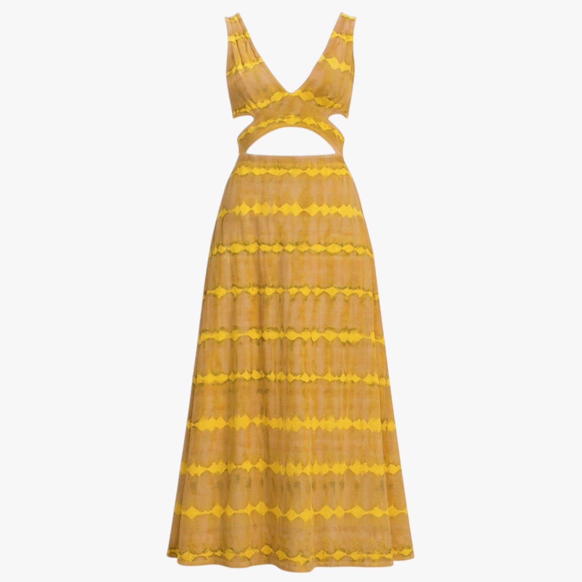 Cotton Maxi Dress with Deep V-Neck and Cut-Out Waist