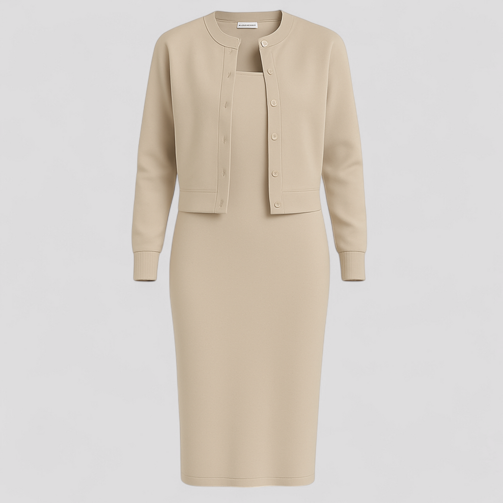 Elegant Midi Dress and Matching Cardigan Set