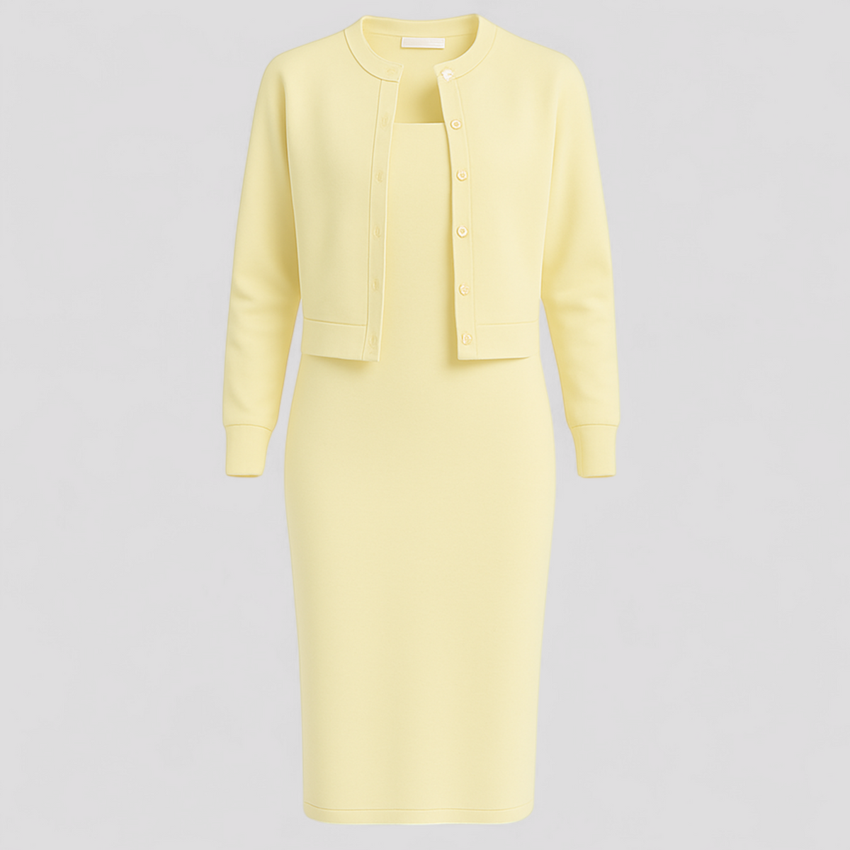 Elegant Midi Dress and Matching Cardigan Set