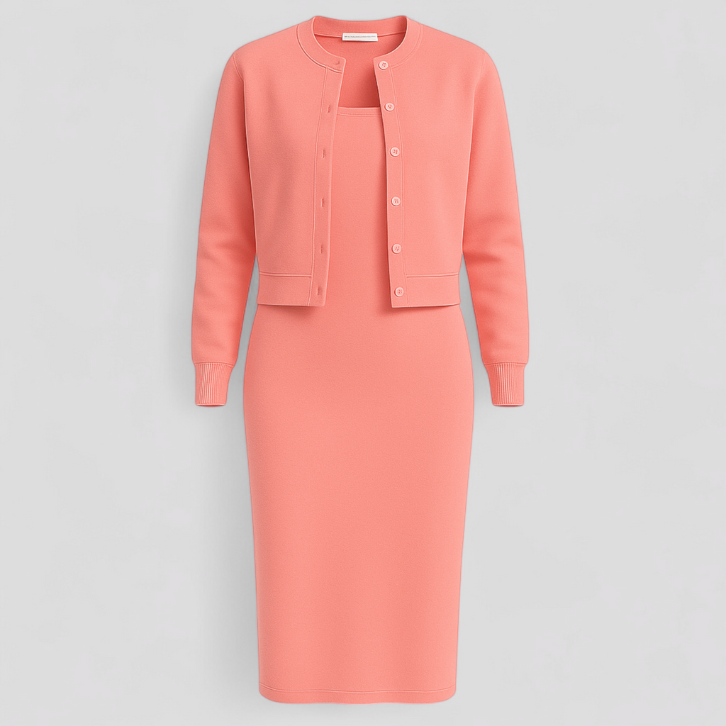 Elegant Midi Dress and Matching Cardigan Set