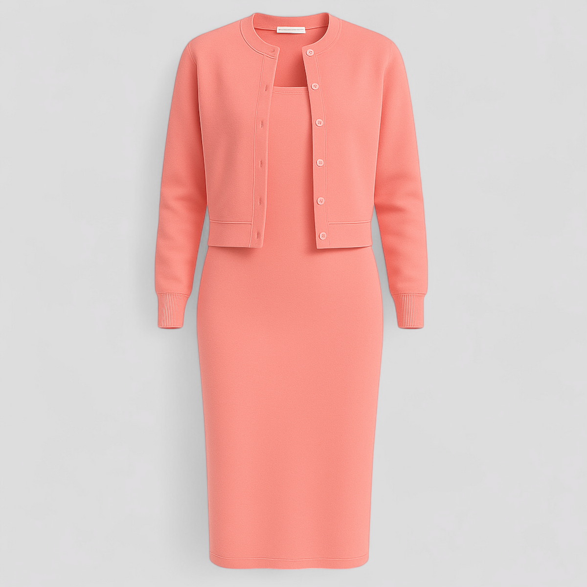 Elegant Midi Dress and Matching Cardigan Set