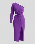 One-Shoulder Midi Dress in Stretch Taffeta Fabric