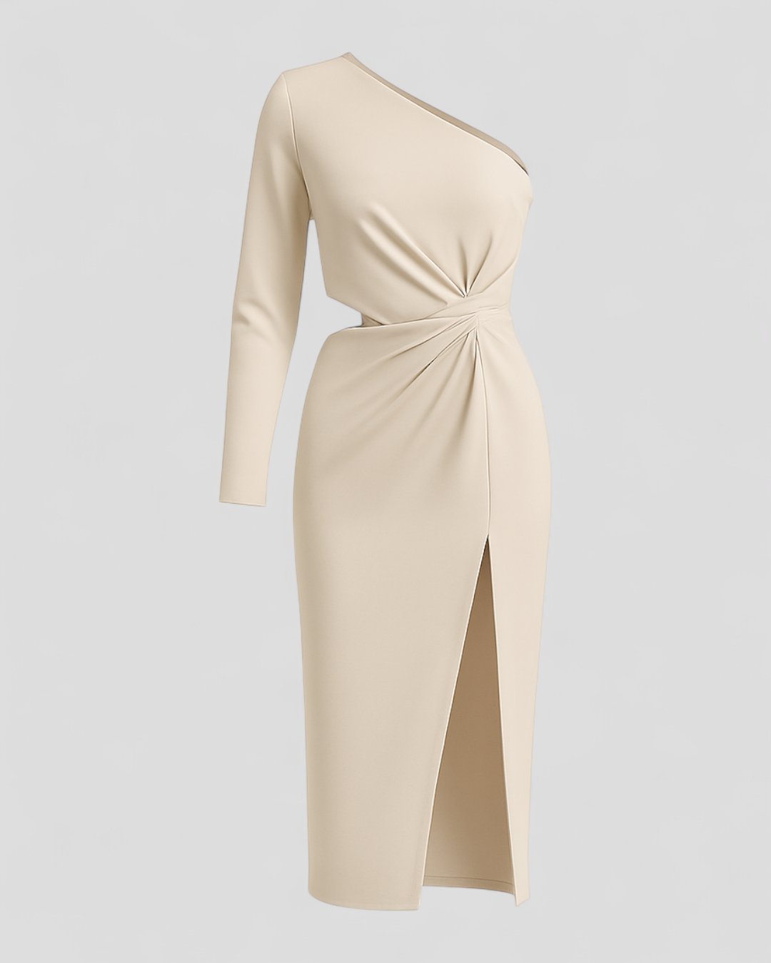 One-Shoulder Midi Dress in Stretch Taffeta Fabric