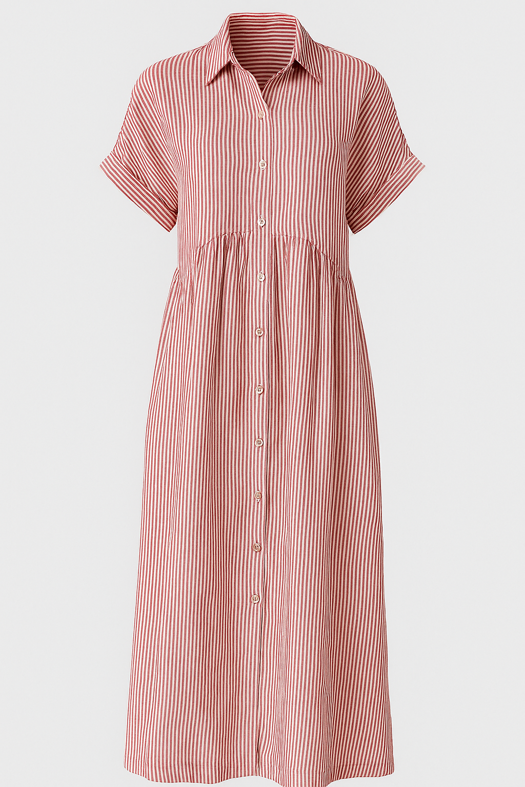 Vestido camisero de rayas con cierre de botones y bolsillos