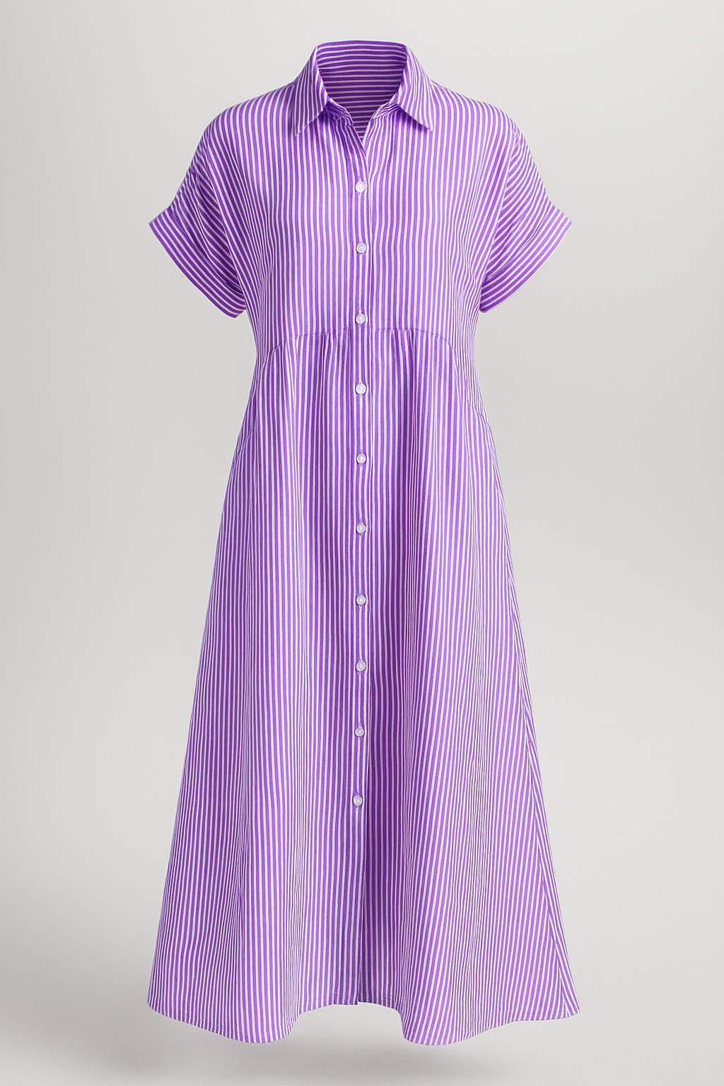 Vestido camisero de rayas con cierre de botones y bolsillos