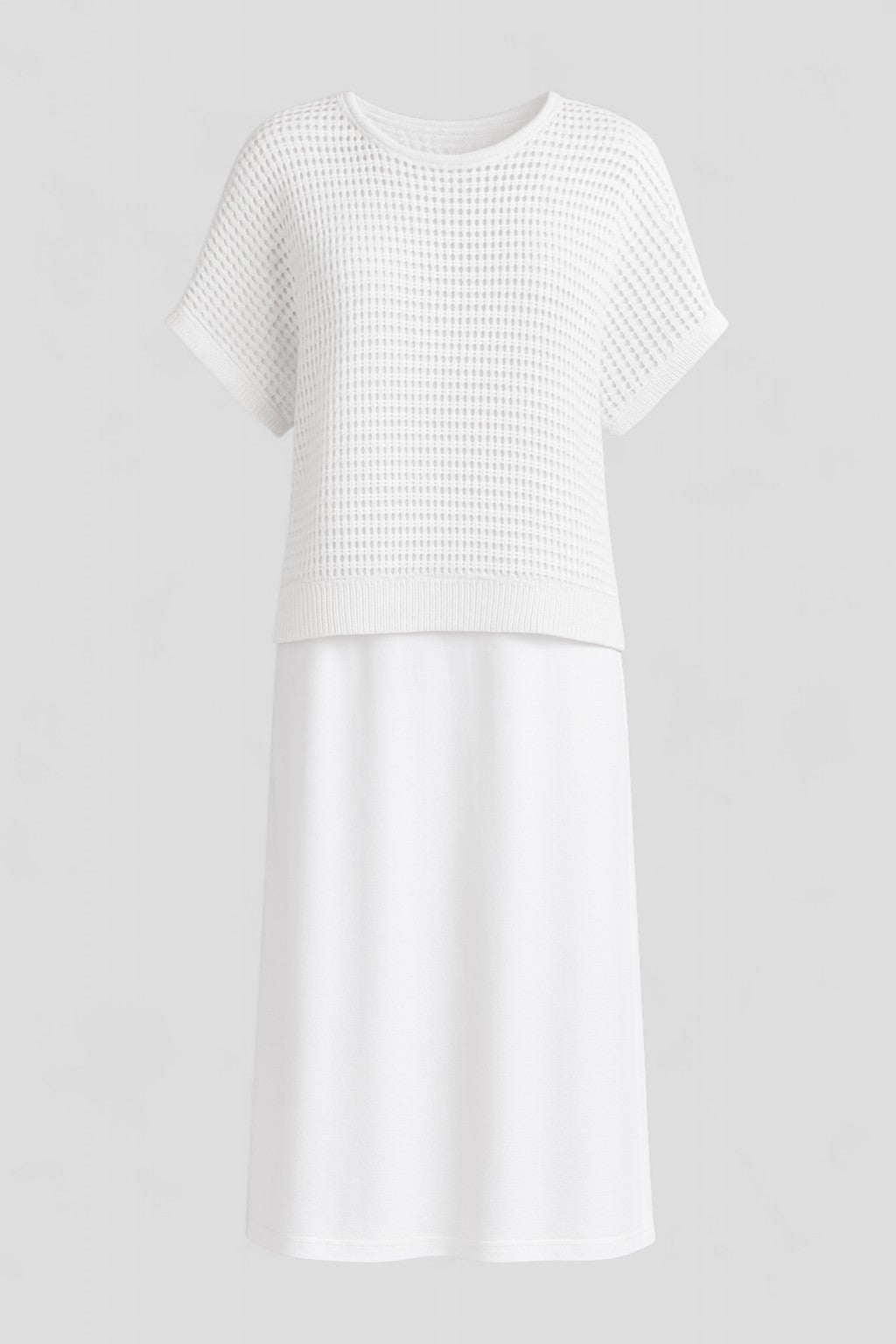 Crochet-Top Midi Summer Dress with Flowing Skirt