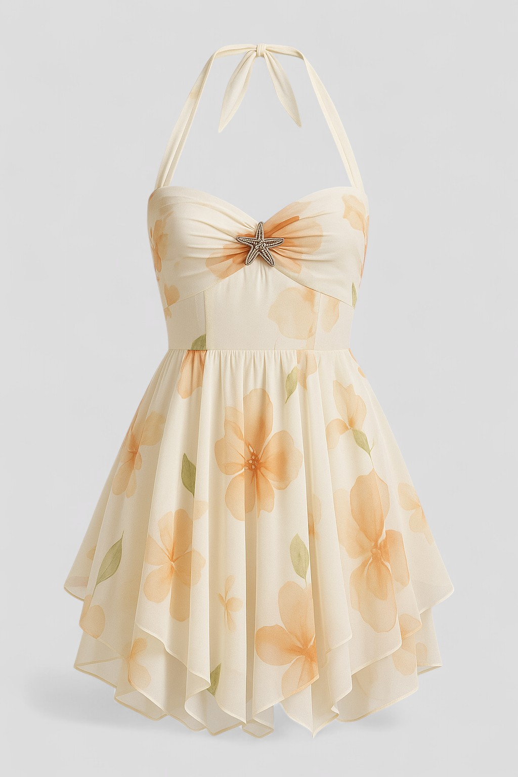 Floral Chiffon Mini Dress with Ruffle Trim