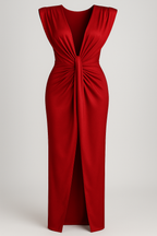 Raw silk-effect dress with side slit and spaghetti straps