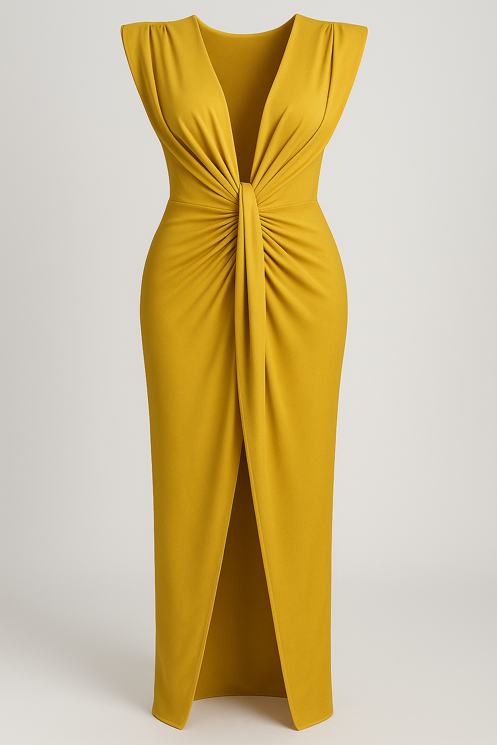 Raw silk-effect dress with side slit and spaghetti straps