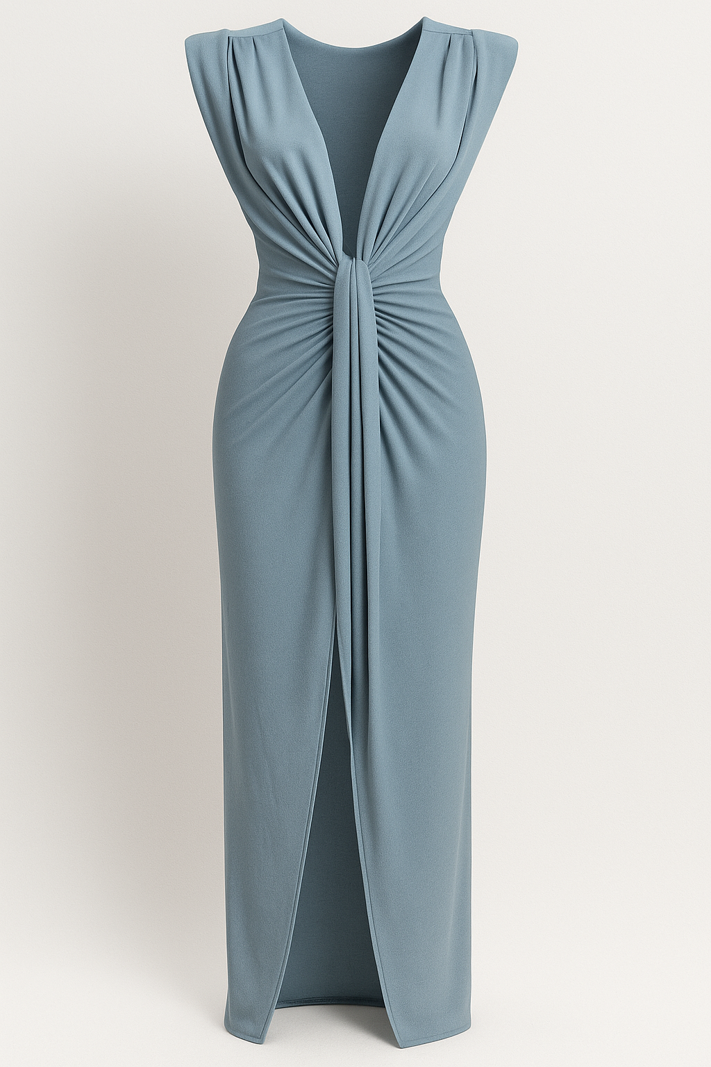 Raw silk-effect dress with side slit and spaghetti straps