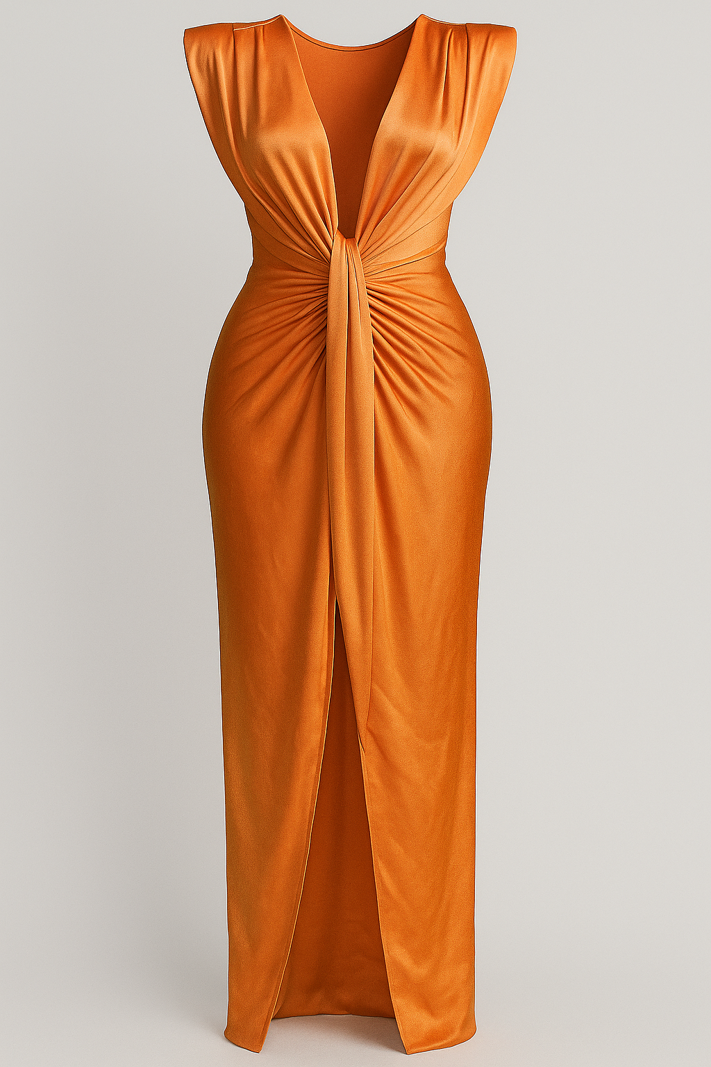 Raw silk-effect dress with side slit and spaghetti straps