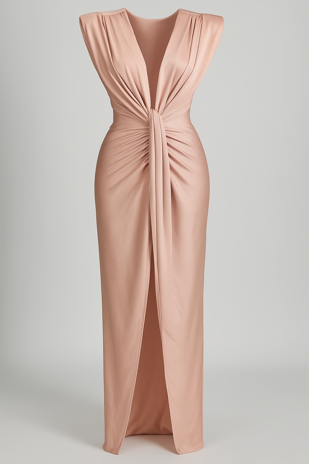 Raw silk-effect dress with side slit and spaghetti straps