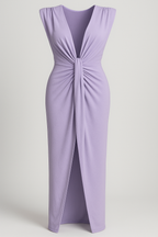 Raw silk-effect dress with side slit and spaghetti straps