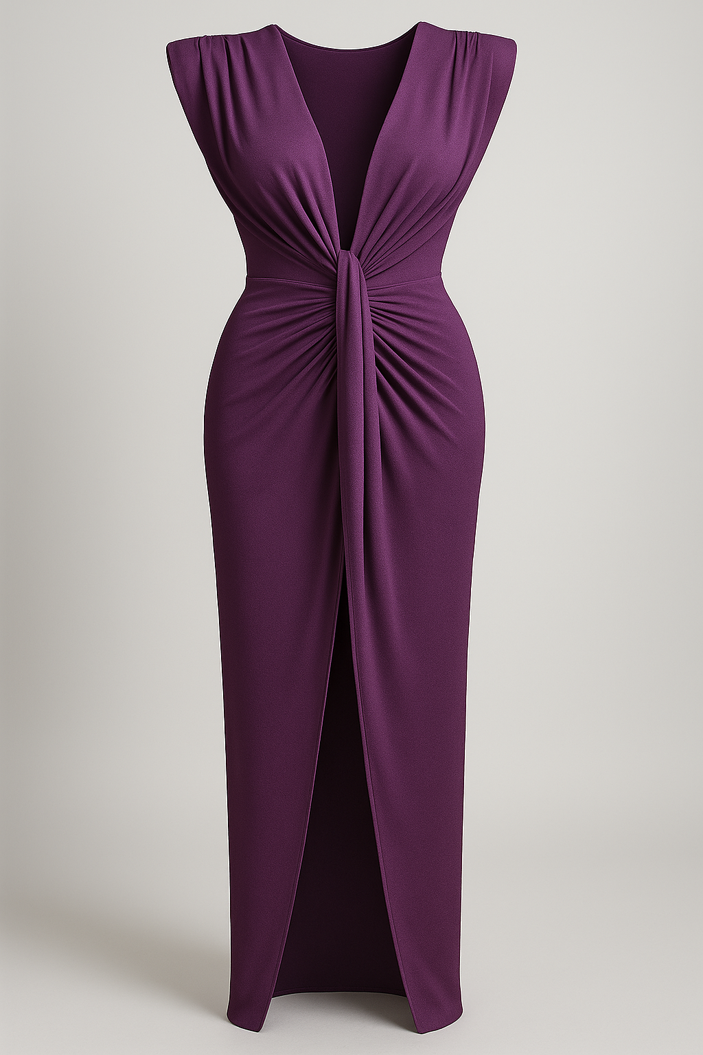 Raw silk-effect dress with side slit and spaghetti straps