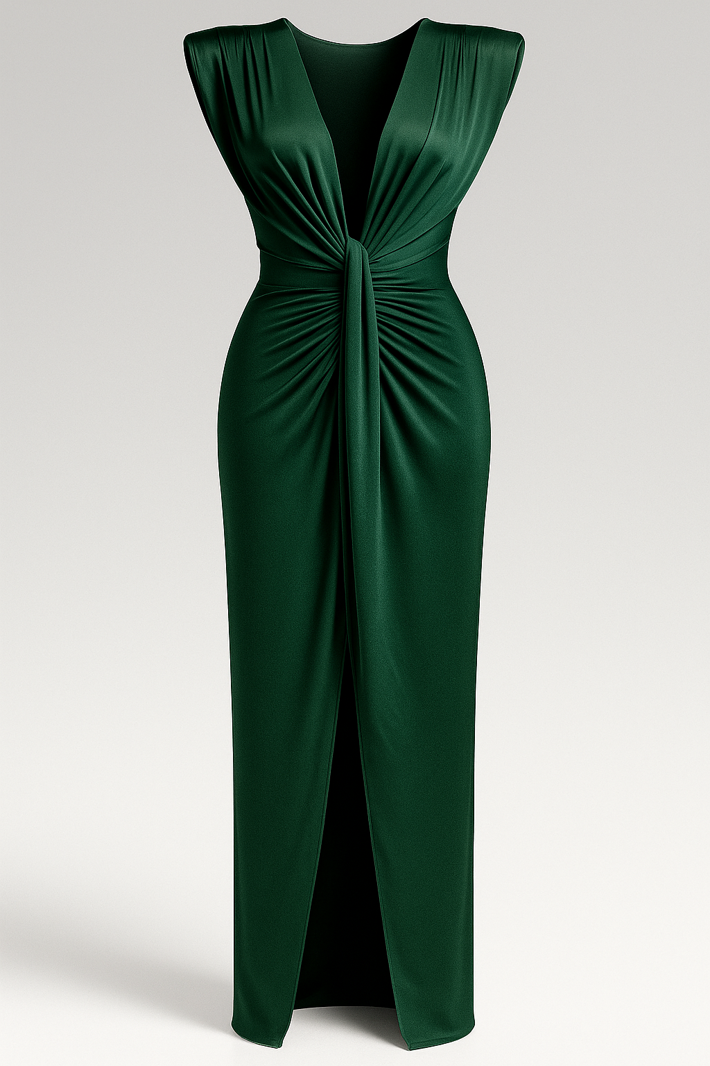 Raw silk-effect dress with side slit and spaghetti straps