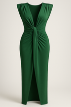 Raw silk-effect dress with side slit and spaghetti straps