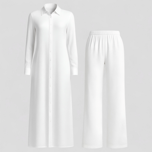 Blouse Dress and Wide-Leg Trousers Summer Set