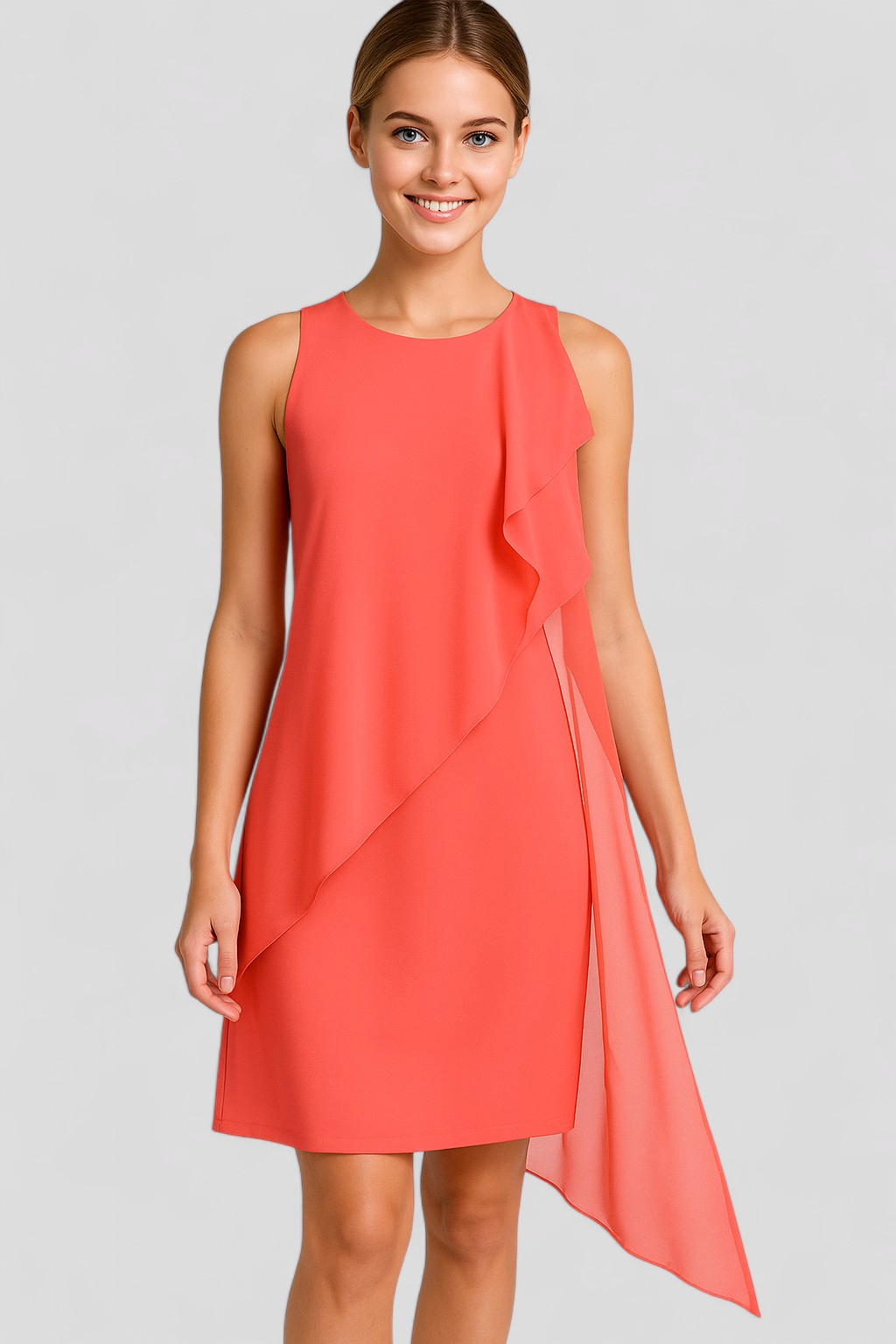 Sleeveless Chiffon Summer Dress with a Round Neckline