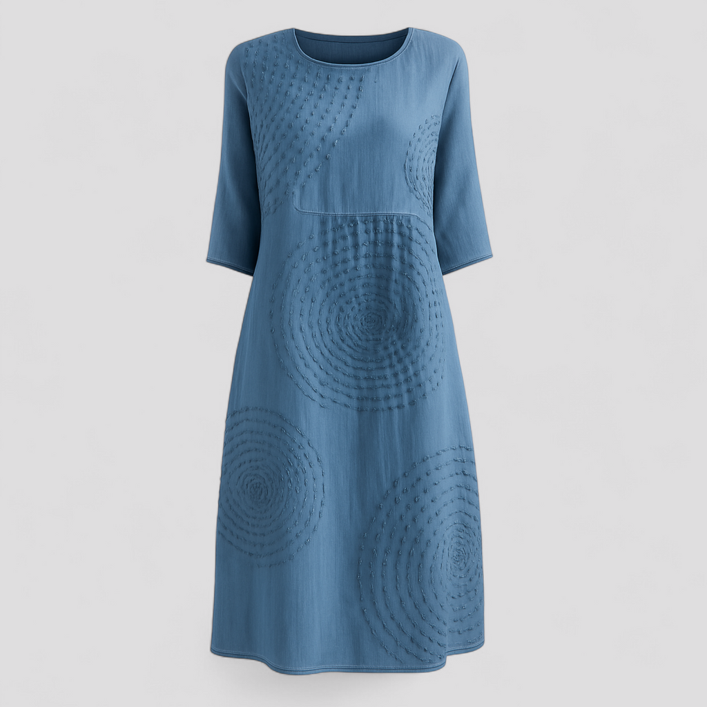 Embroidered Summer Dress with Elbow-Length Sleeves