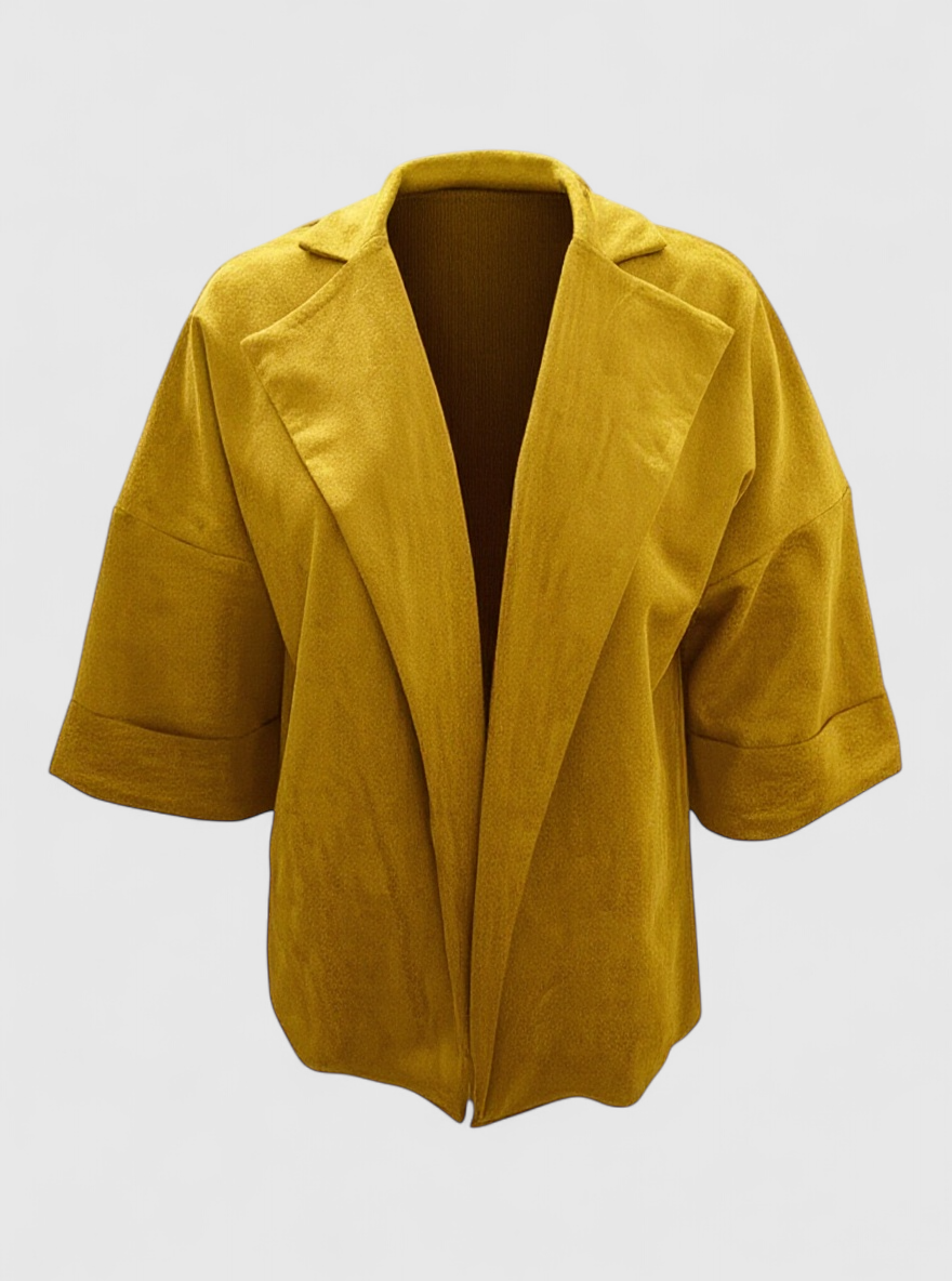 Notched-Collar Cardigan in Soft Suede-Look Fabric