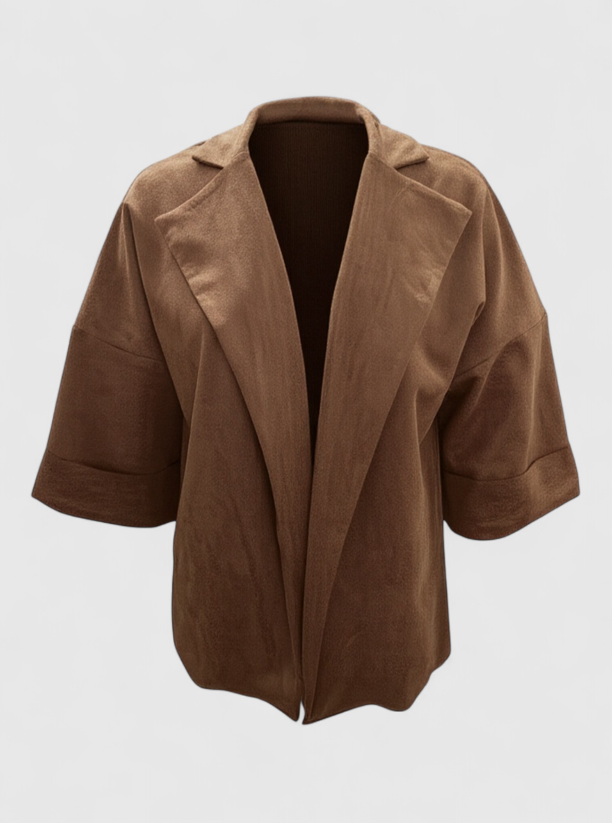 Notched-Collar Cardigan in Soft Suede-Look Fabric