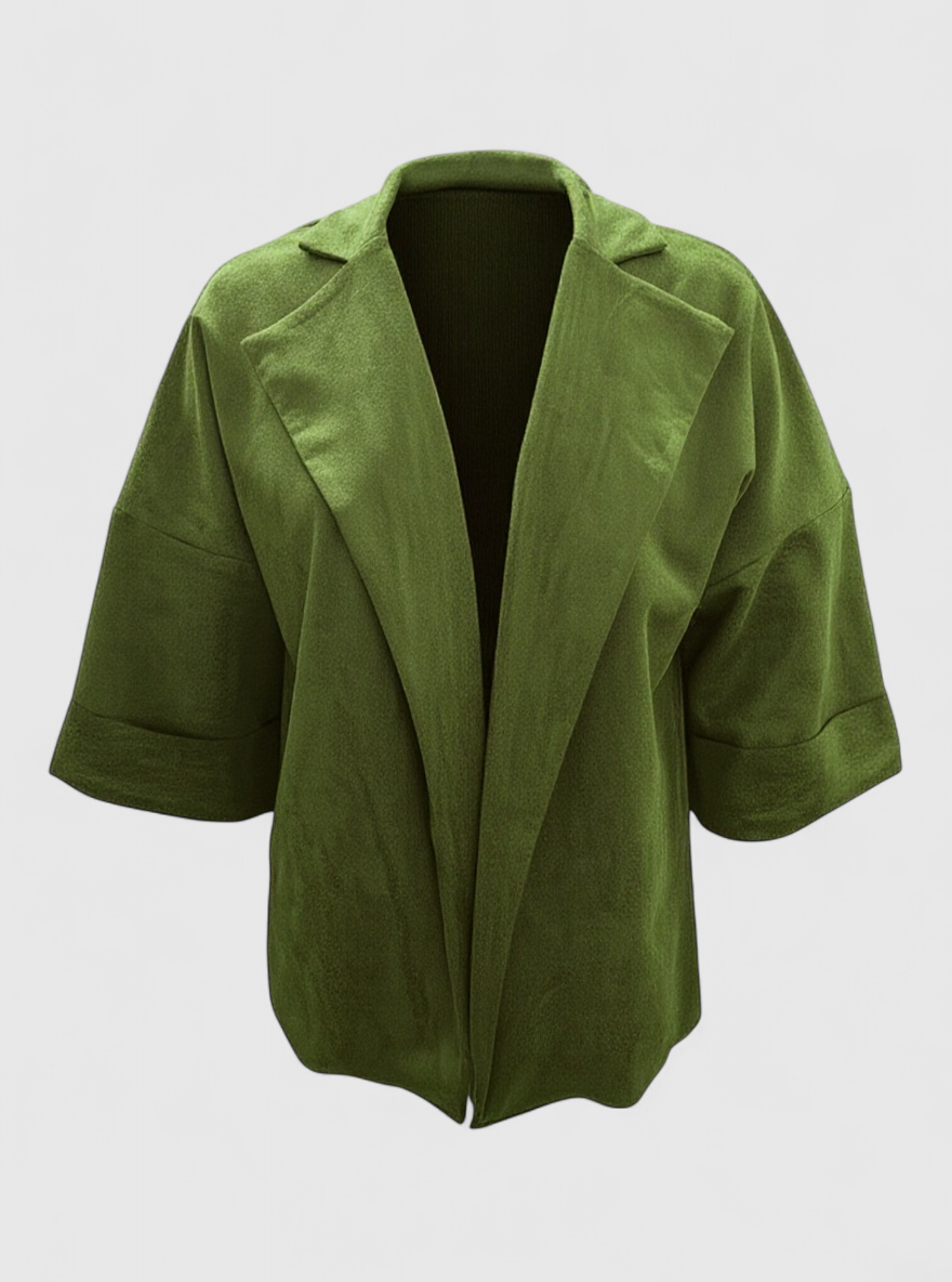 Notched-Collar Cardigan in Soft Suede-Look Fabric