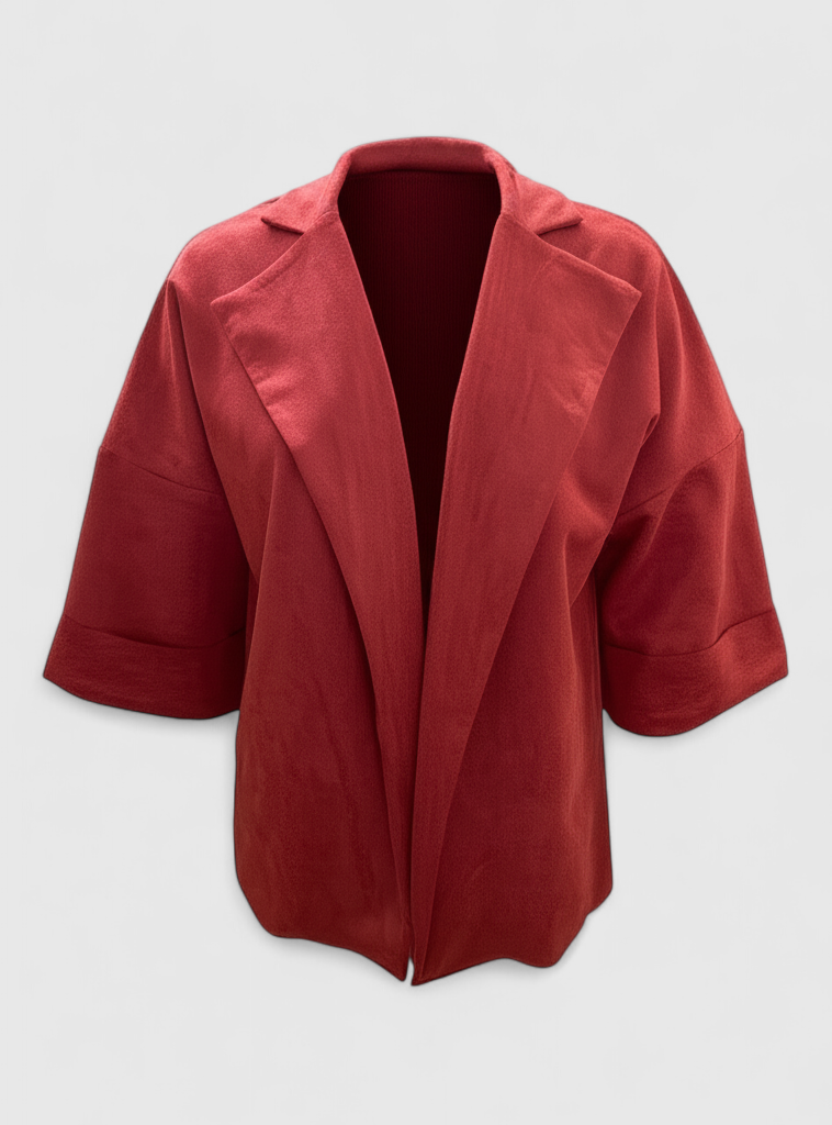 Notched-Collar Cardigan in Soft Suede-Look Fabric