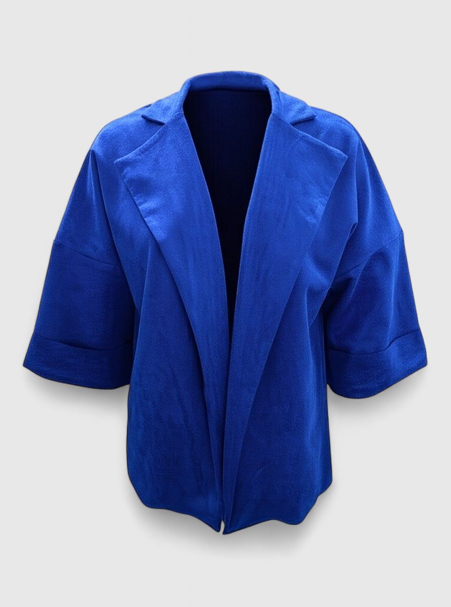 Notched-Collar Cardigan in Soft Suede-Look Fabric
