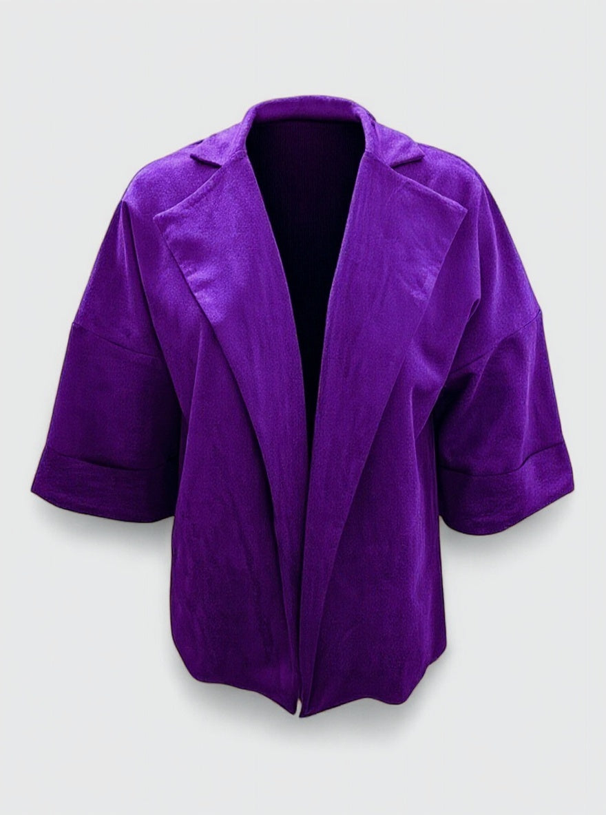 Notched-Collar Cardigan in Soft Suede-Look Fabric