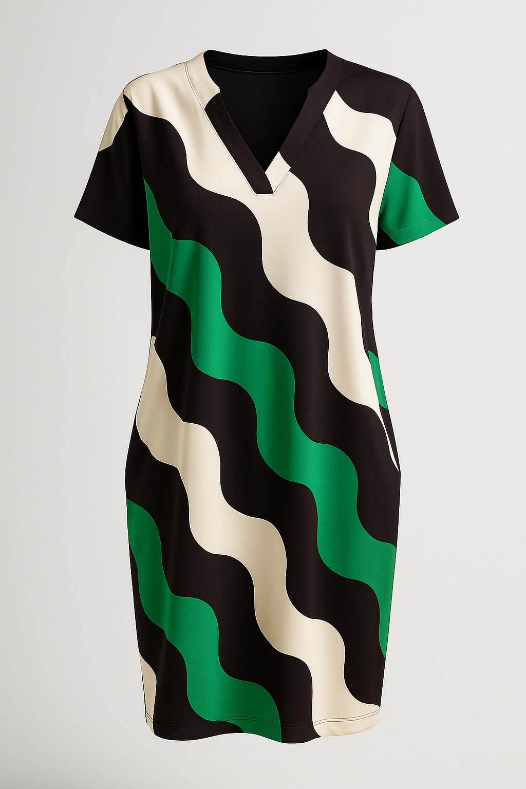 Elegant V-Neck Dress in Easy-Care Wrinkle-Free Fabric