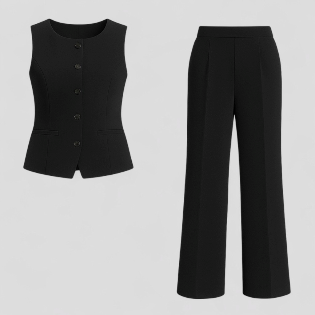 Elegant tvådelat set med knäppning fram i lätt tyg