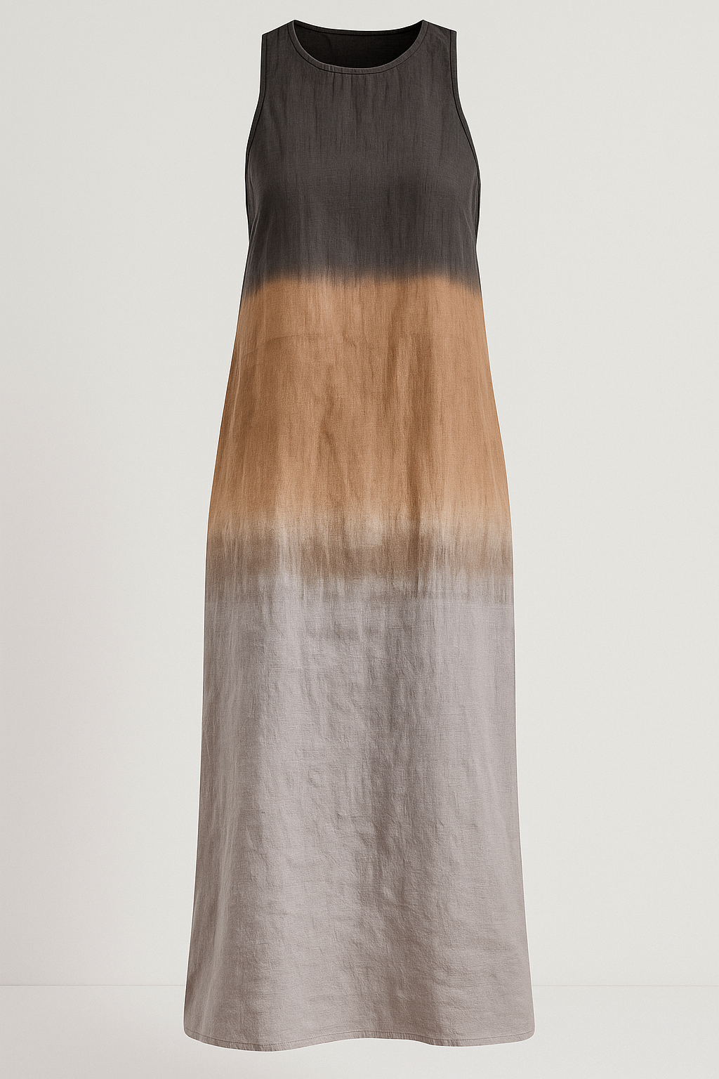 Sleeveless A-line midi dress with round neckline