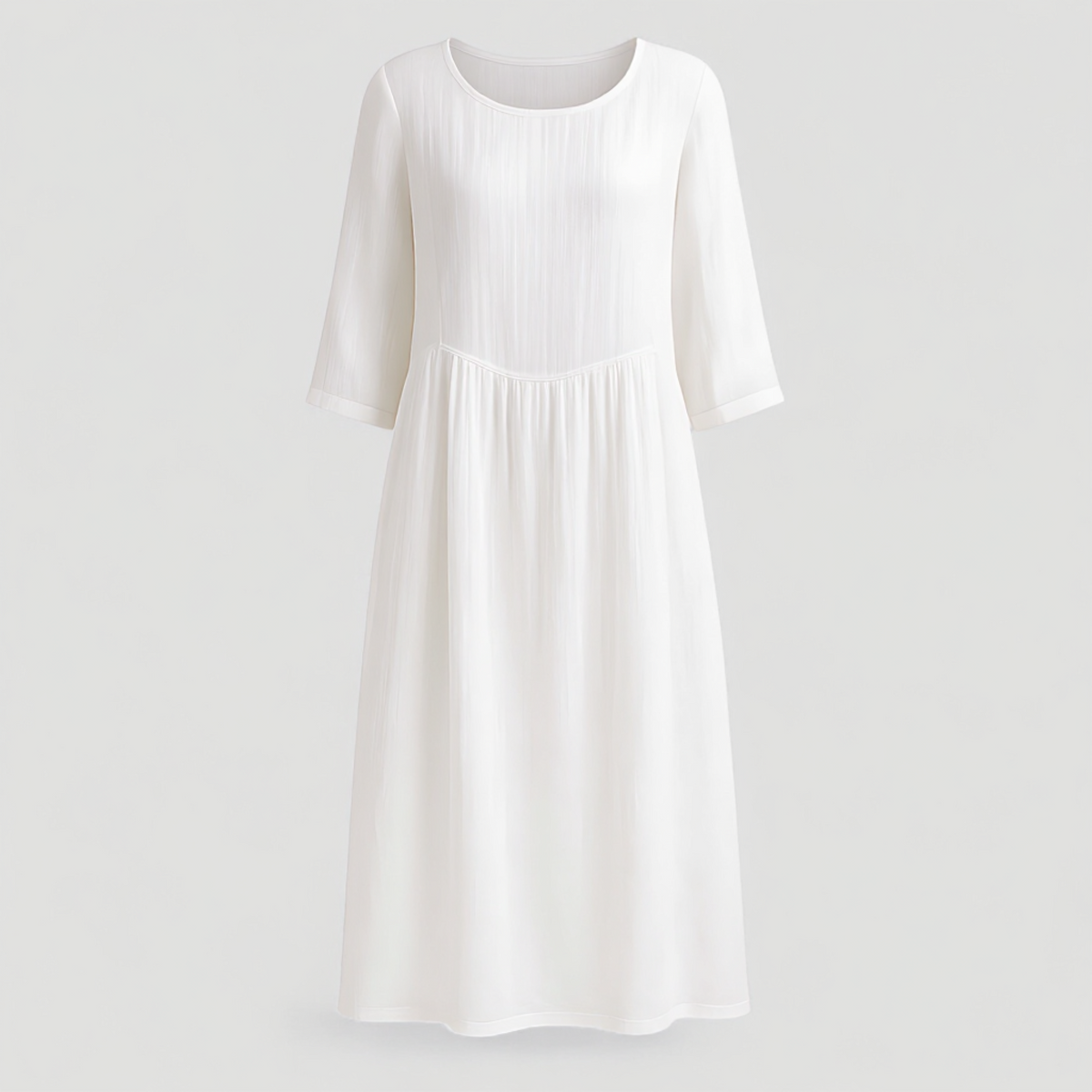 Vestido de verano en mezcla de lino con escote cuadrado y mangas