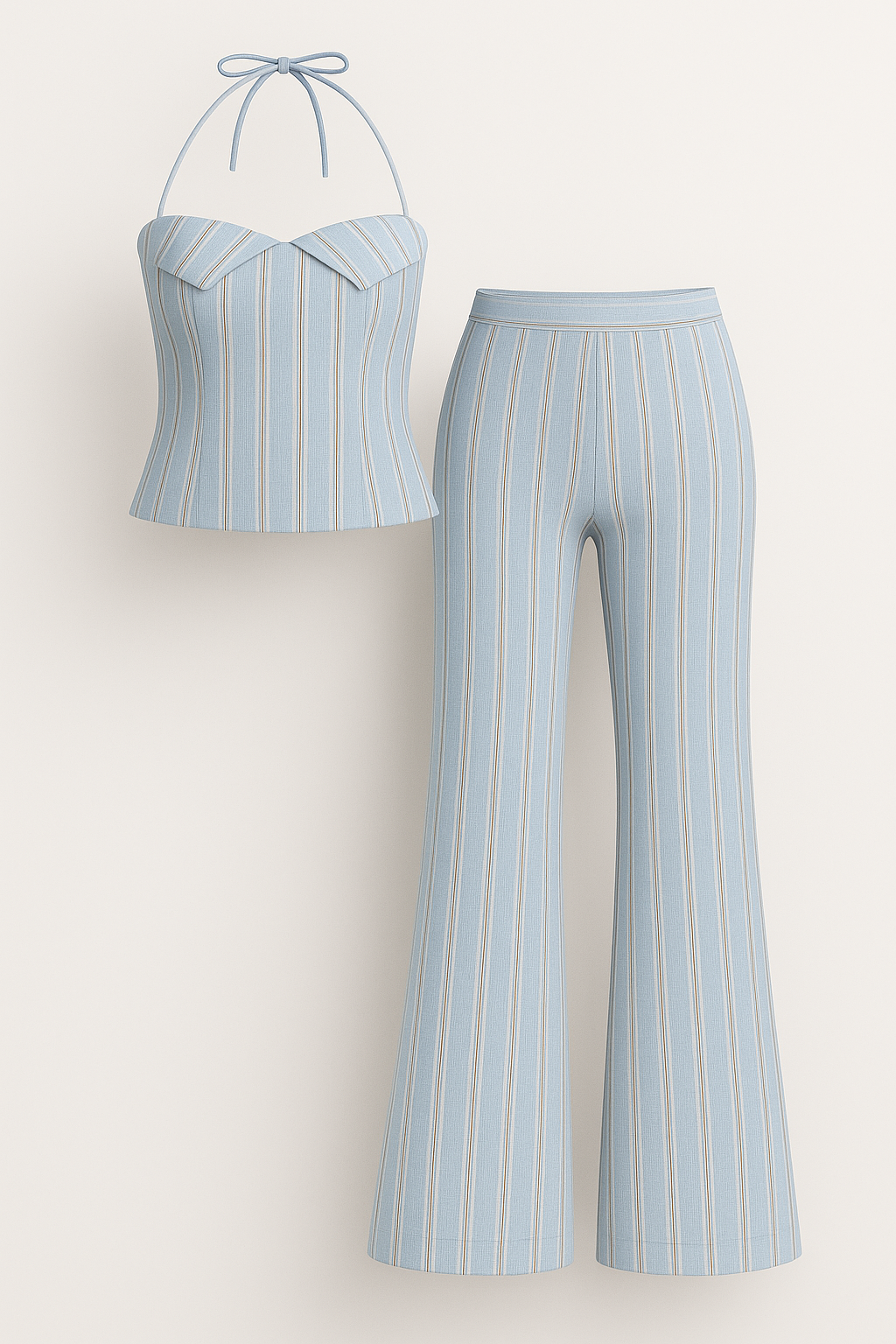 Lightweight Two-Piece Summer Set with Striped Trousers