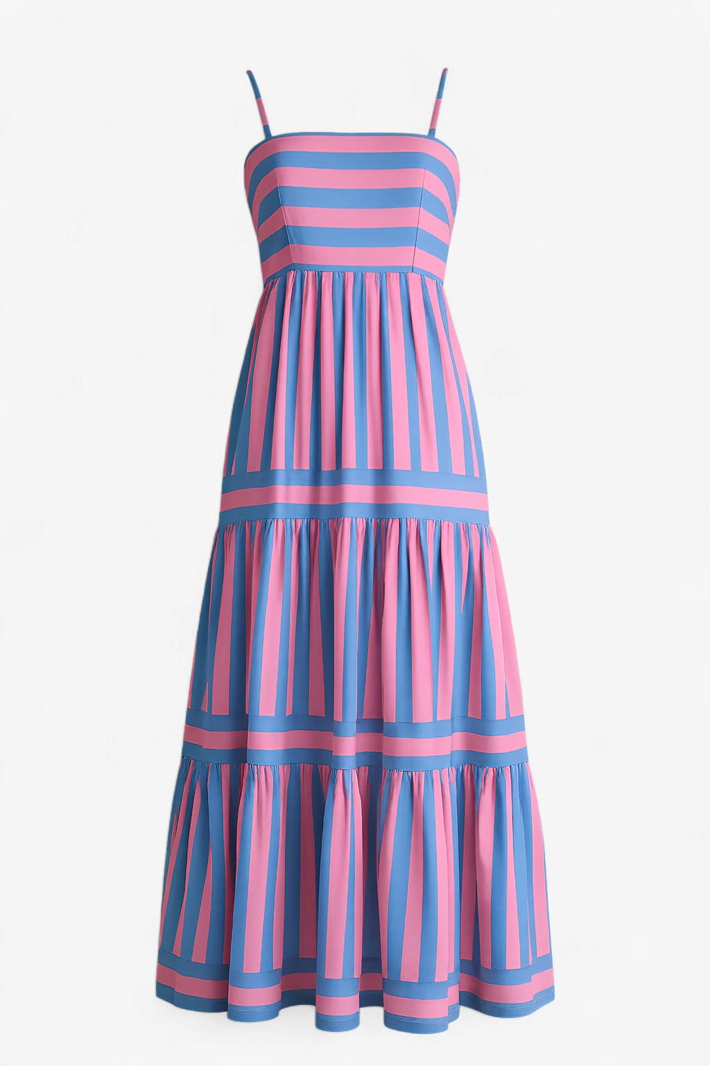 Striped Summer Dress with Thin Straps and A-Line Cut