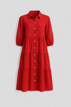 Vestido largo minimalista con cuello de solapa y corte amplio
