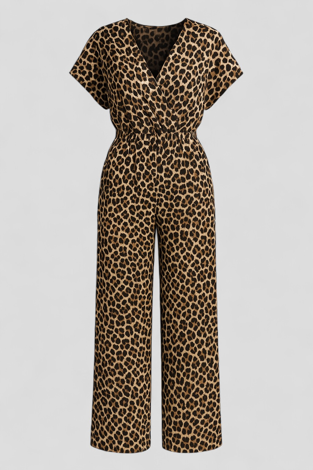 Panther Print V-Neck Jumpsuit with Wide Legs