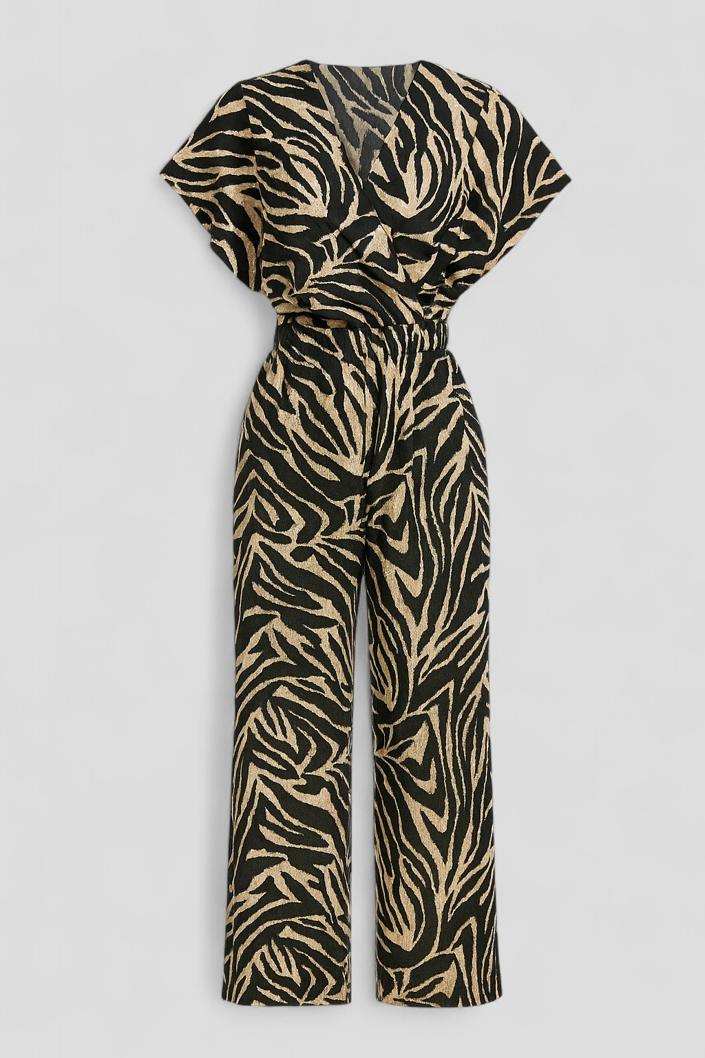 Panther Print V-Neck Jumpsuit with Wide Legs