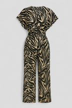 Panther Print V-Neck Jumpsuit with Wide Legs